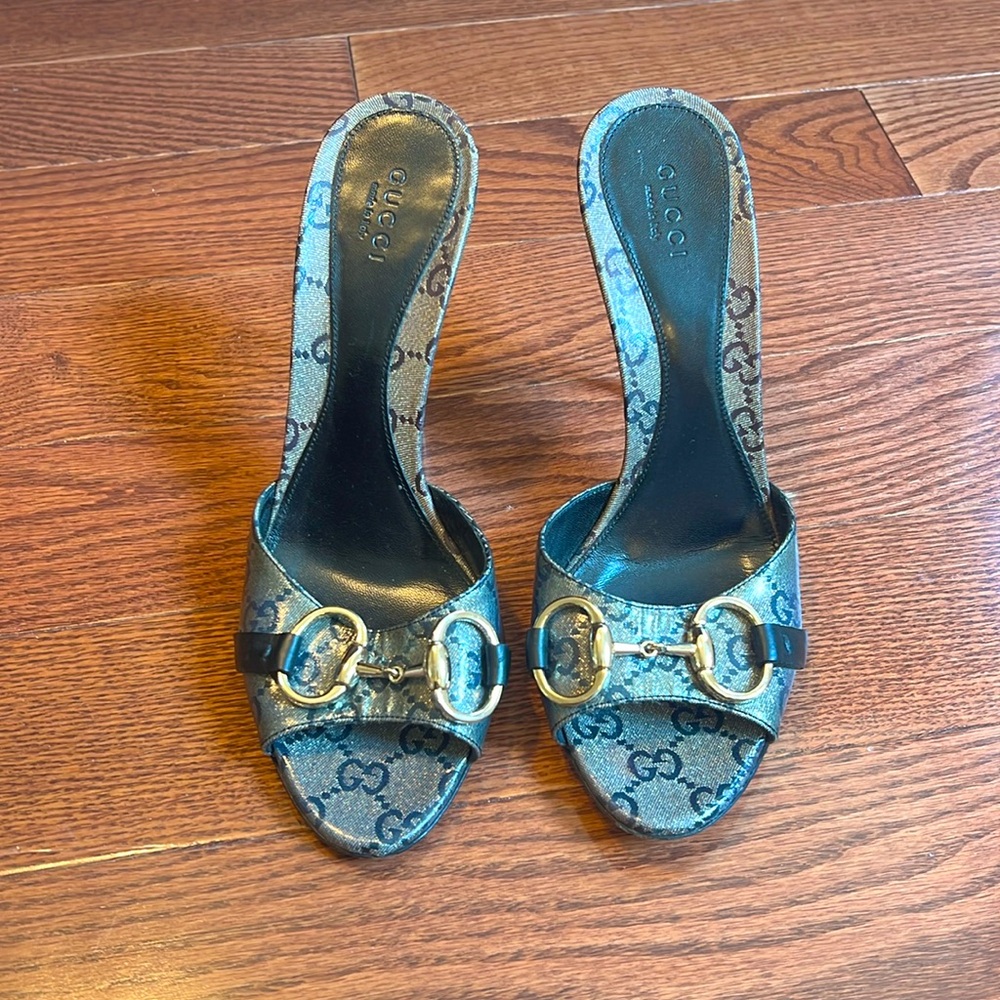 Gucci Black GG Crystal Lame Horsebit Slide Muels